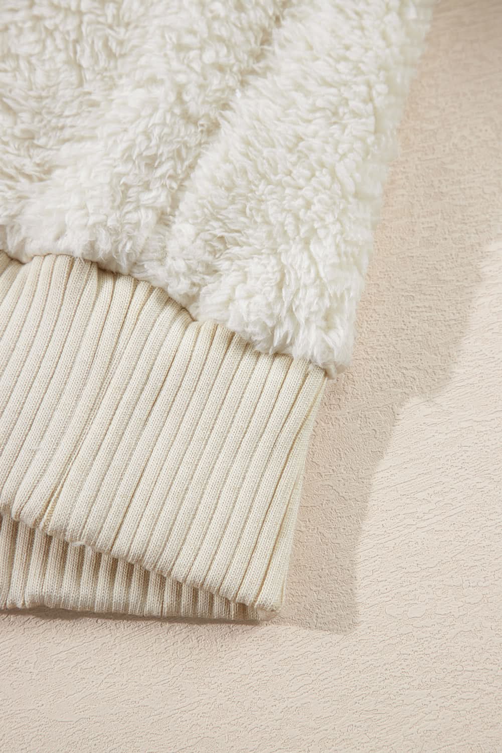 White Contrast Ribbed Edge Plush Hoodie - Love Salve