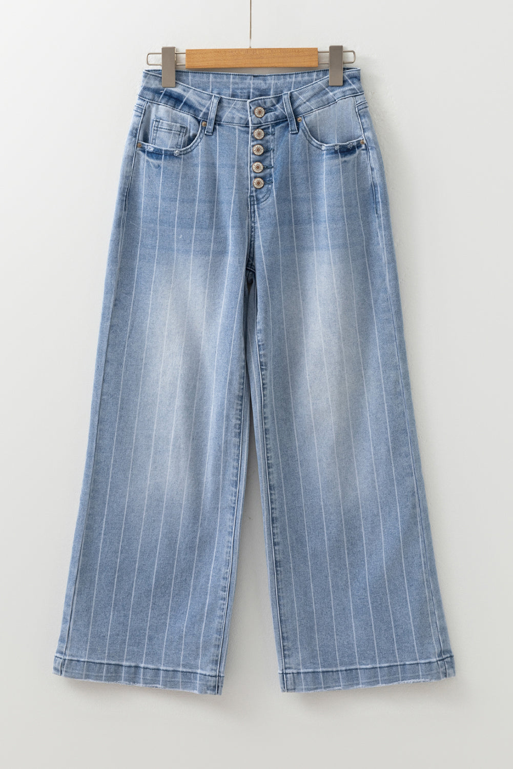 Beau Blue Multi Buttons Pinstripe Wide Leg Jeans for Women