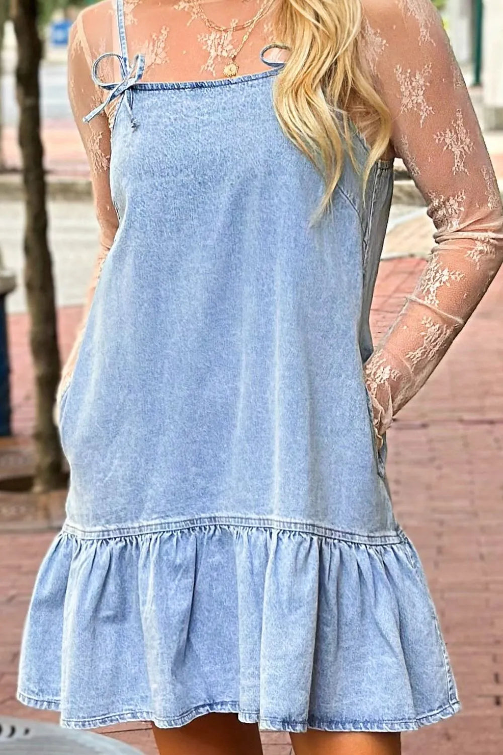 Simply Love: Denim Dress, Bow & Ruffle