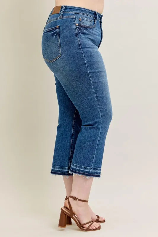 Judy Blue Full Size High Waist Vintage Wash Release Hem Kick Flare Jeans Plus Size - Love Salve
