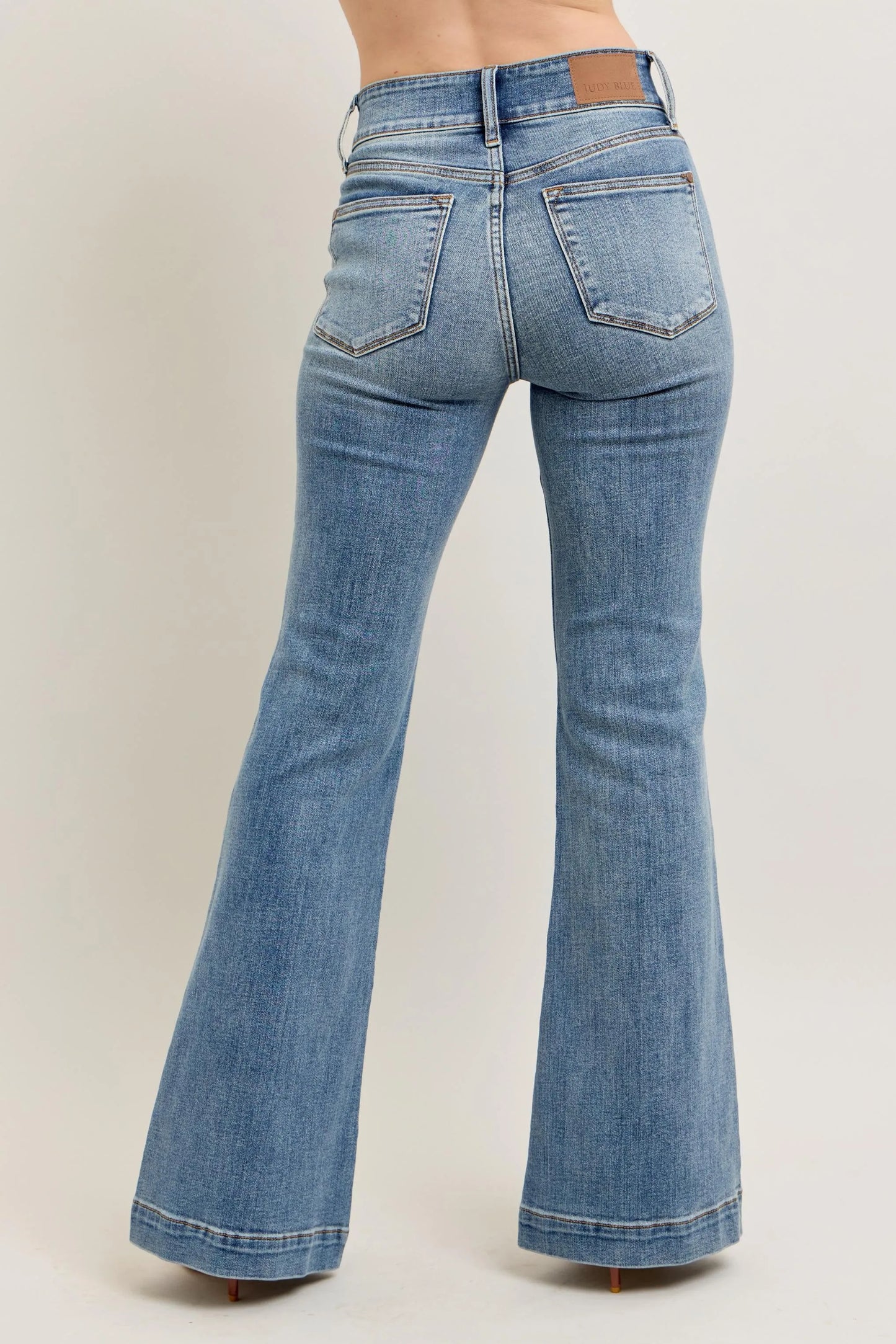 Judy Blue Plus Size High Waist Flare Denim Jeans with Front Seam Detail - Love Salve