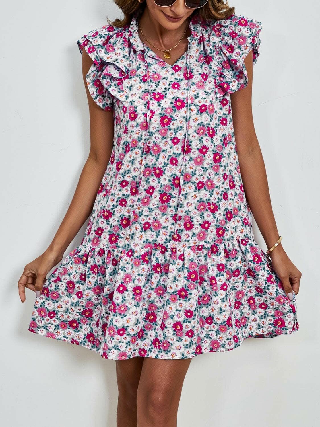 Floral Cap Sleeve Mini Dress - Love Salve