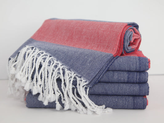 Monaco Red Navy Stripe Turkish Towel 100 Percent Natural Cotton 40 Inch by 70 Inch - Love Salve