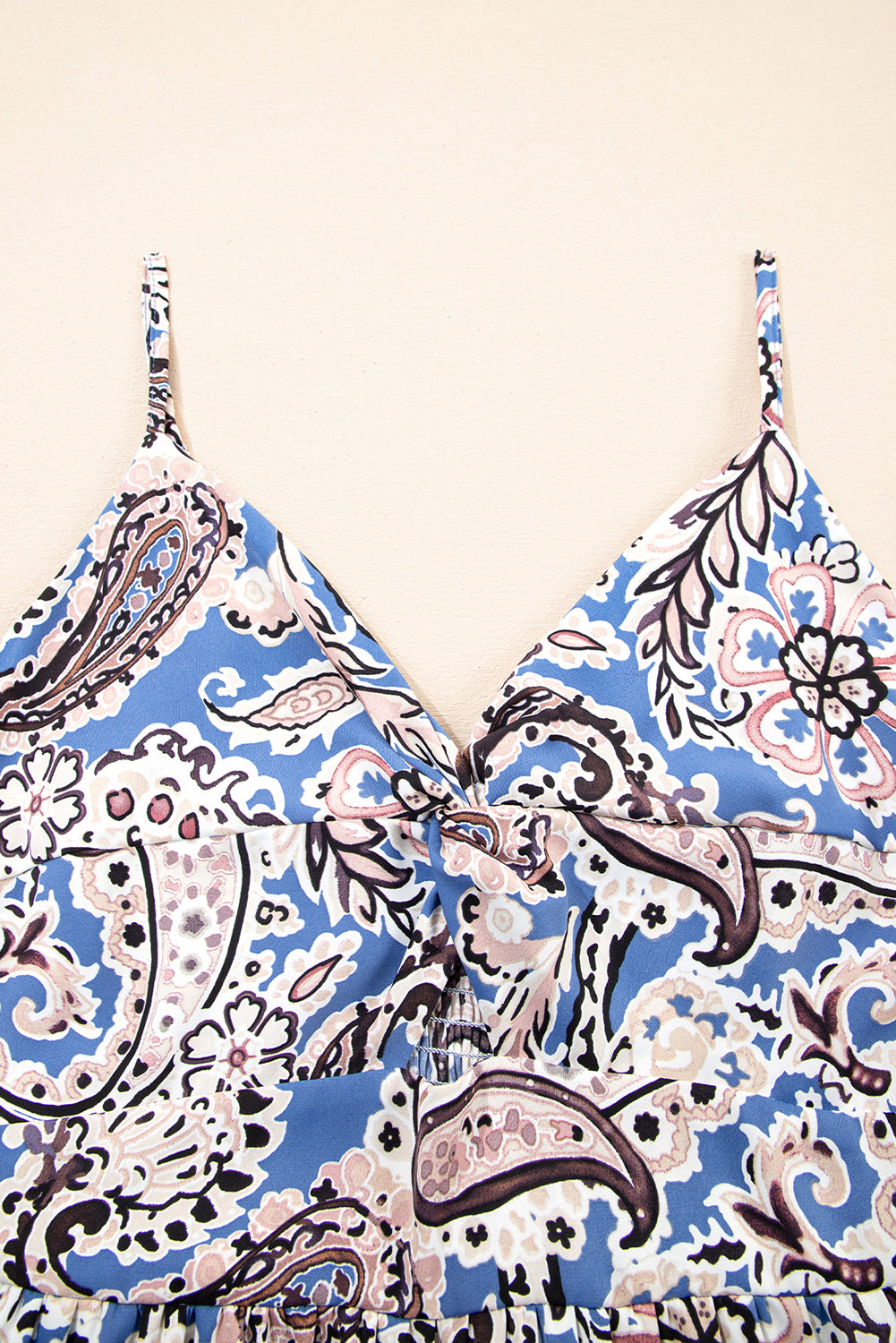 Blue Paisley Print Twist Detail Smocked Back Dress