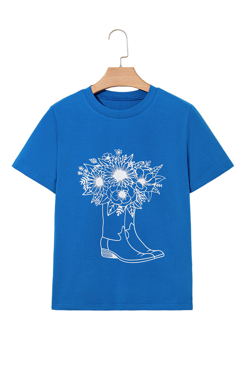 Blue Sunflower Boots Graphic Western Fashion T Shirt for Women