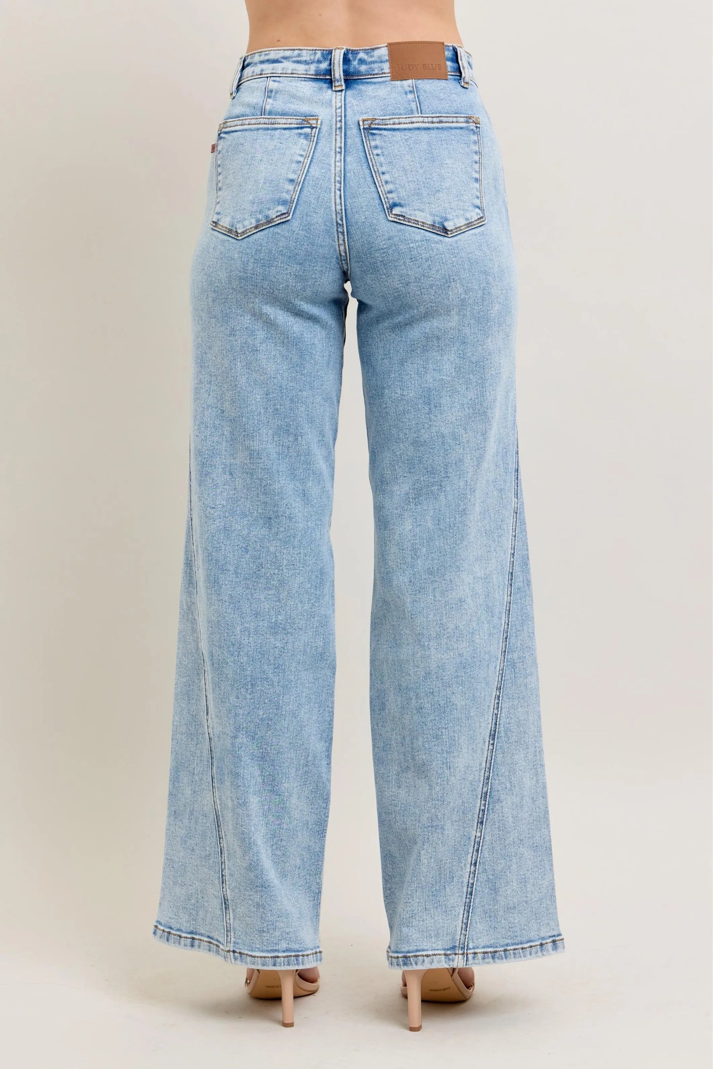 Judy Blue Plus Size High Waist Wide Leg Jeans with Skewed Inseam - Love Salve