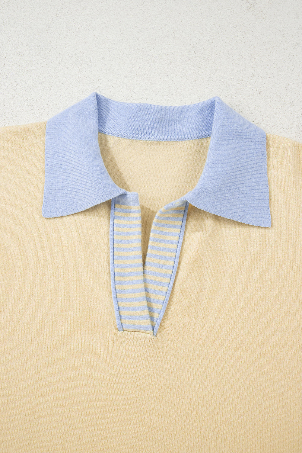 Sky Blue Stripe Color Block Knit Polo Collar Sweater