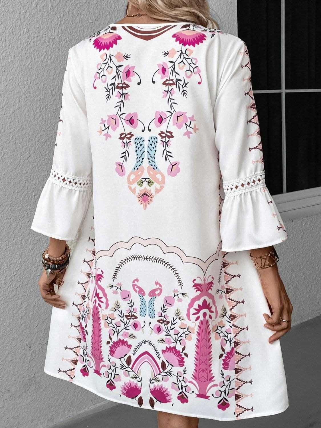 Lace Printed Three-Quarter Dress with Sheer Elegance - Love Salve