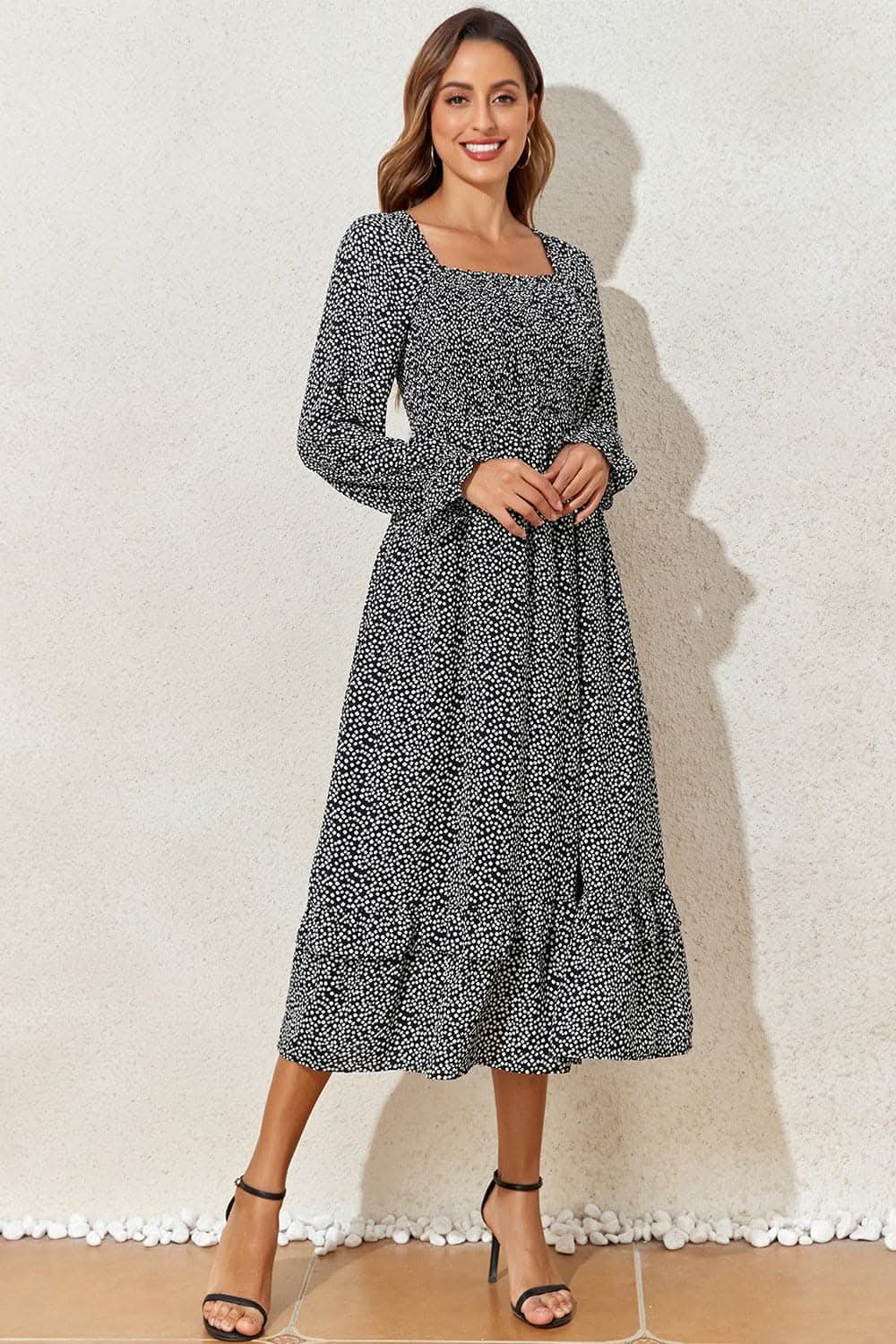 Elegant sheer ruffled midi dress - Love Salve
