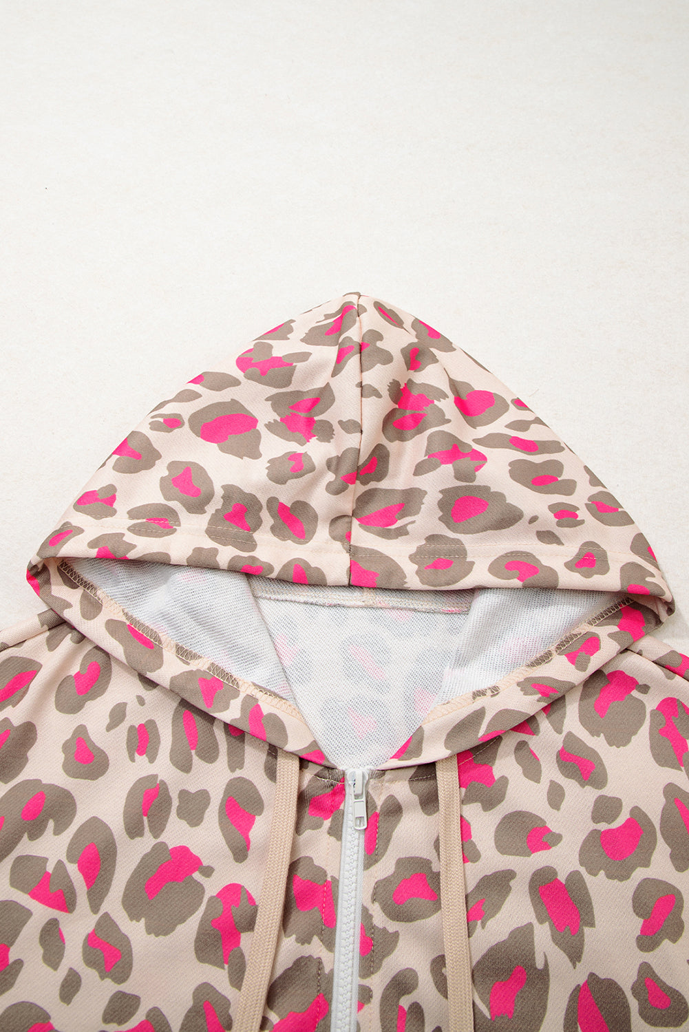 Rose Leopard Print Zip Up Hooded Sweatshirt Cozy Fashion