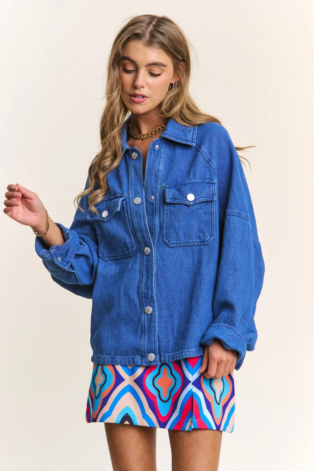 J.NNA Snap Down Long Sleeve Denim Shacket for Women - Love Salve