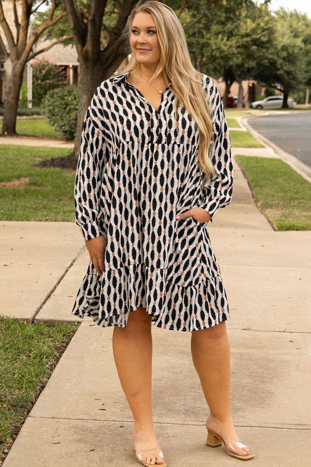 Apricot Plus Size V-Neck Mini Dress - Love Salve