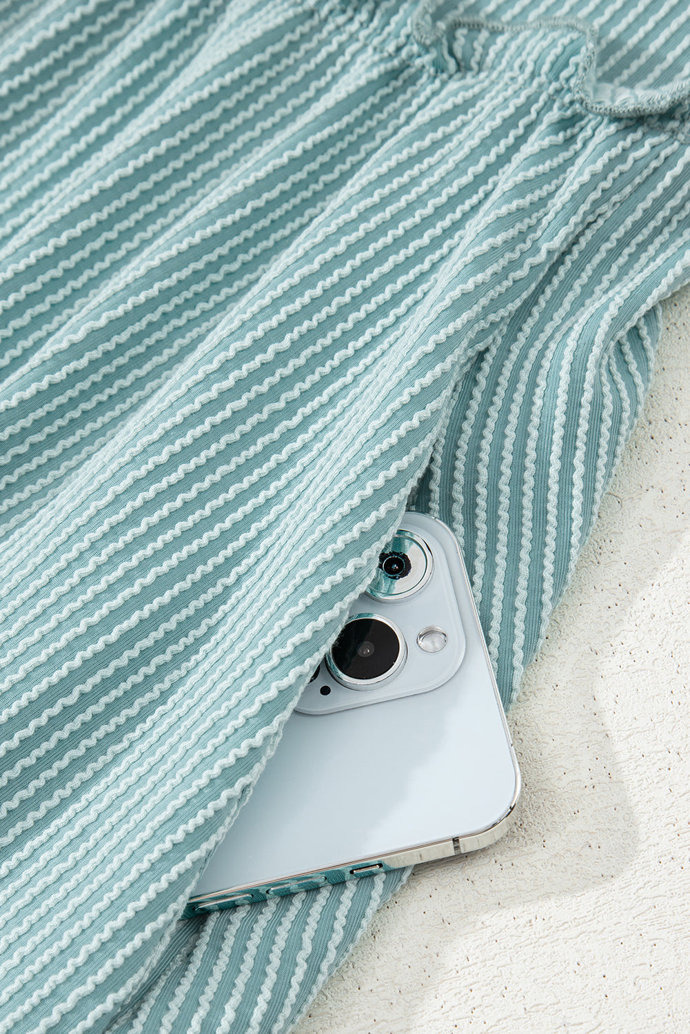 Canton Corded Knit Textured Patched Pocket Frilled Mini Dress