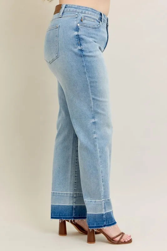 Judy Blue Plus Size Full Size Wide Leg Jeans with Released Hem - Love Salve