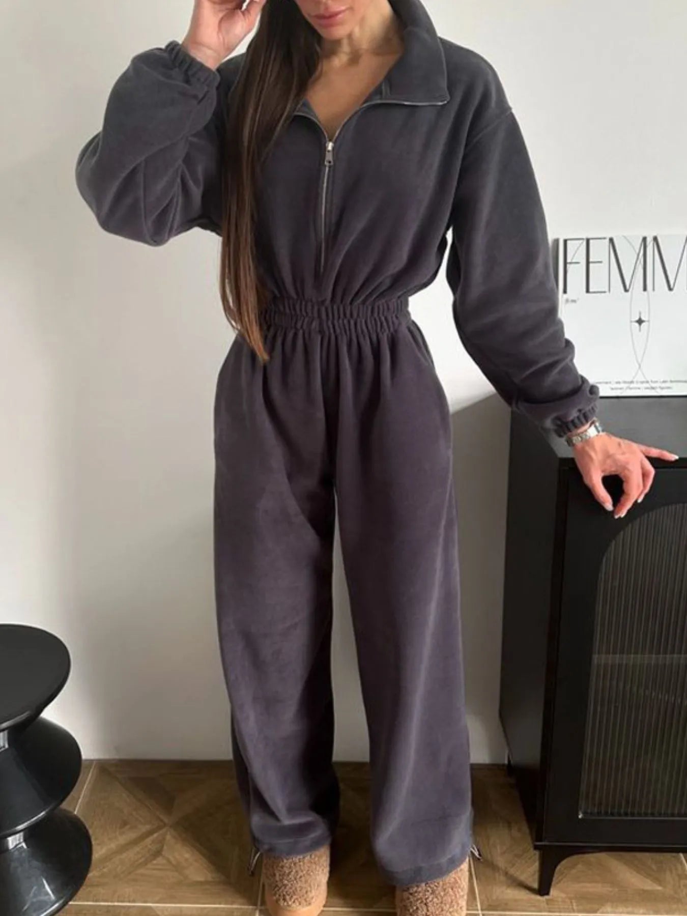 Zip Front Long Sleeve Jumpsuit