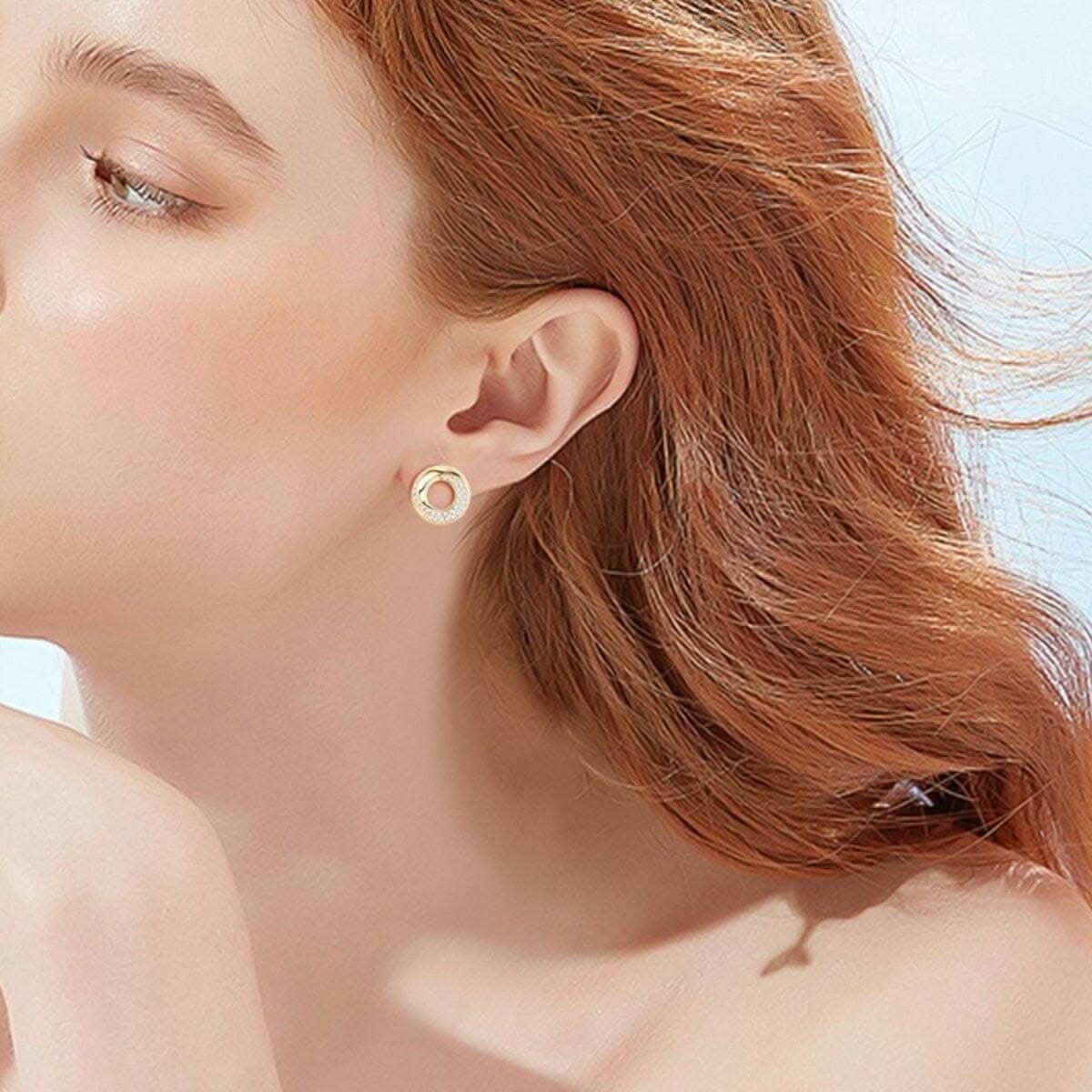 925 Sterling Silver Moissanite Stud Earrings on woman