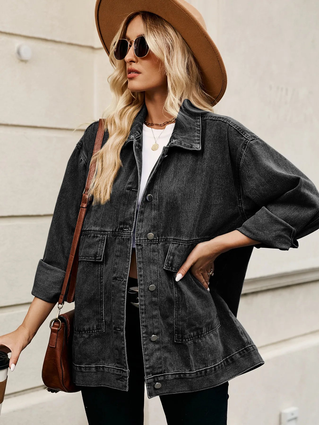Oversized Button Up Denim Jacket with Hood
