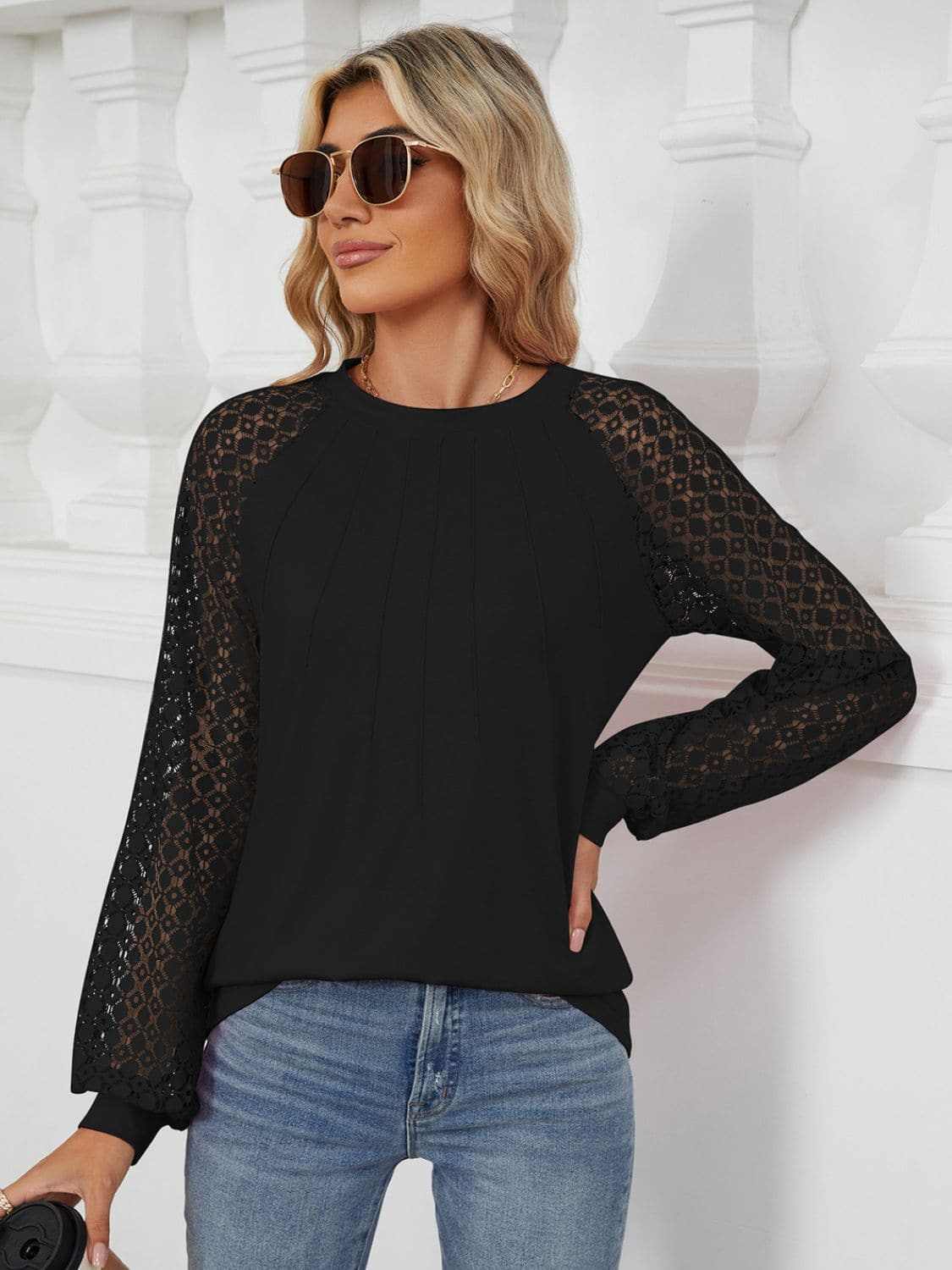 Lace long sleeve top in black - Love Salve