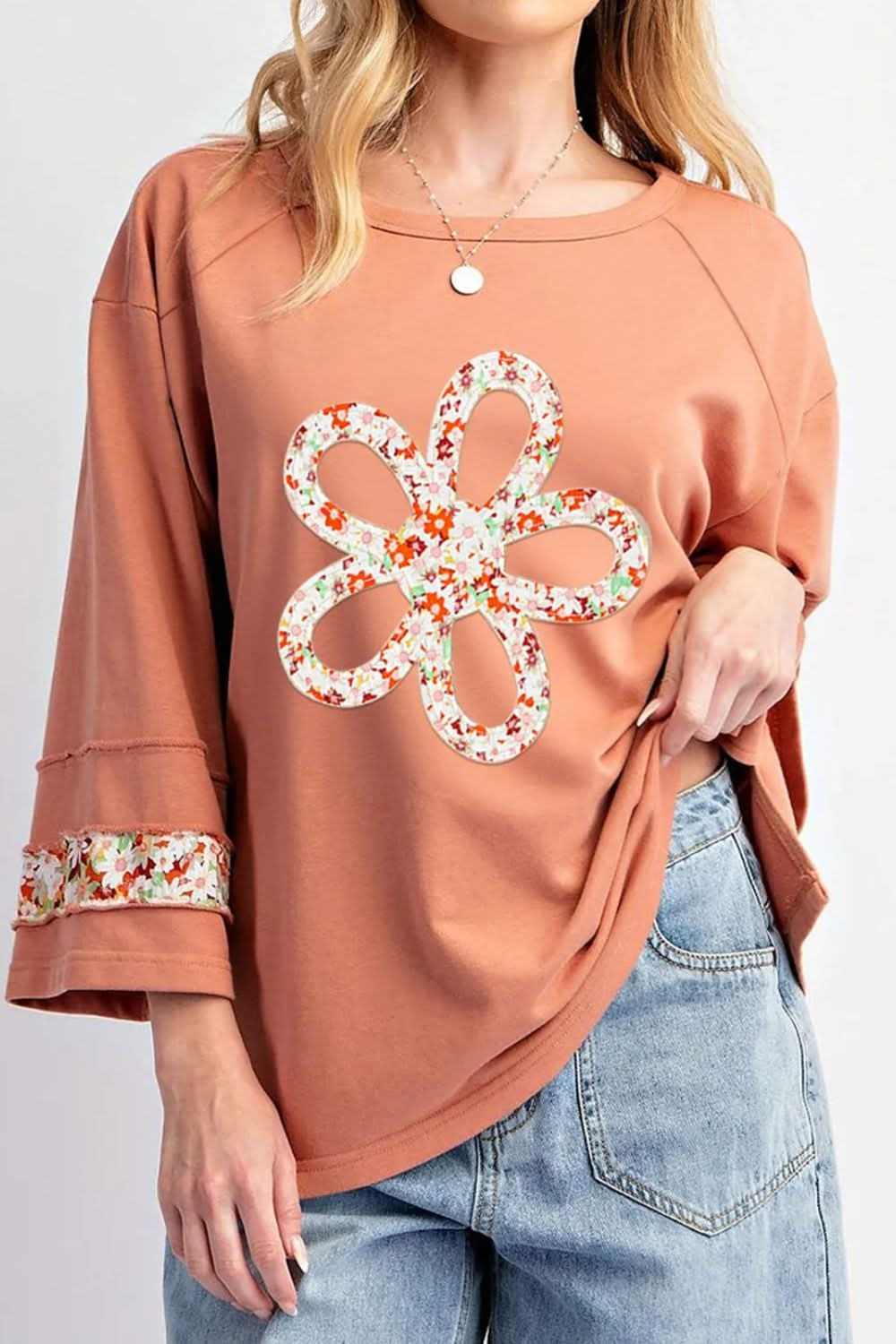 Floral blouse with slits and seams - Love Salve