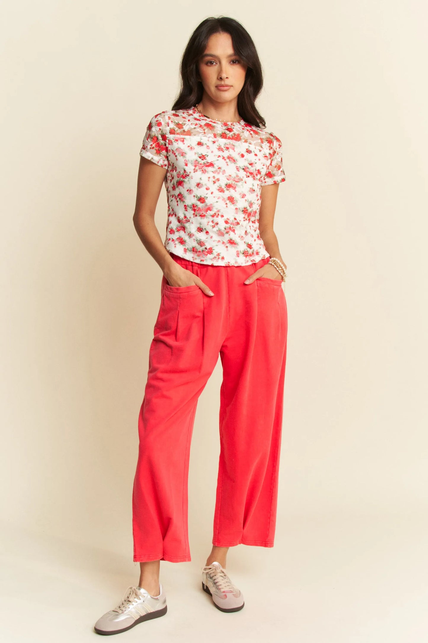 Davi & Dani Ribbon Short Sleeve Layered Mesh Top - Love Salve