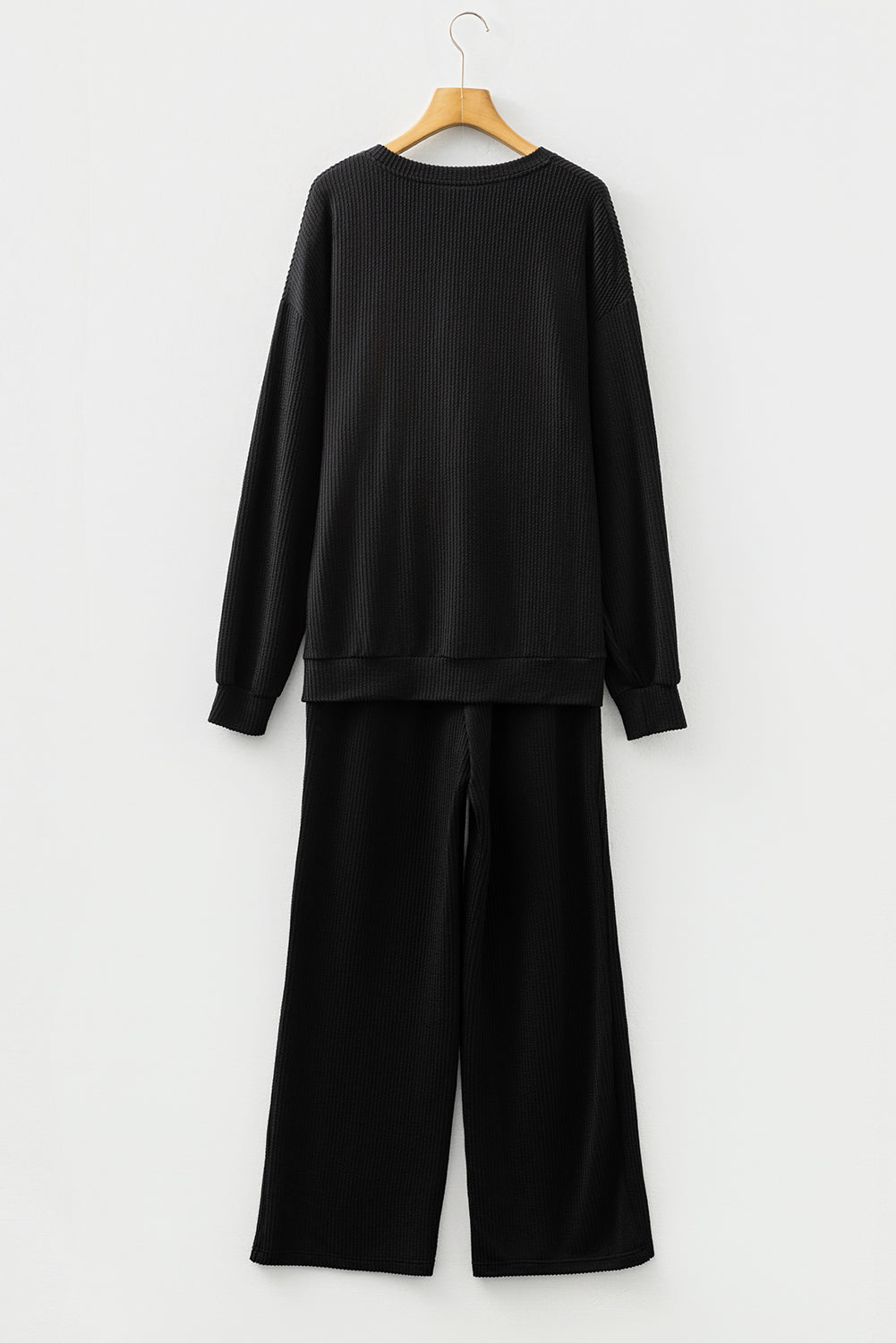 Black Jolly Corded Long Sleeve Top And Pockets Pants Set