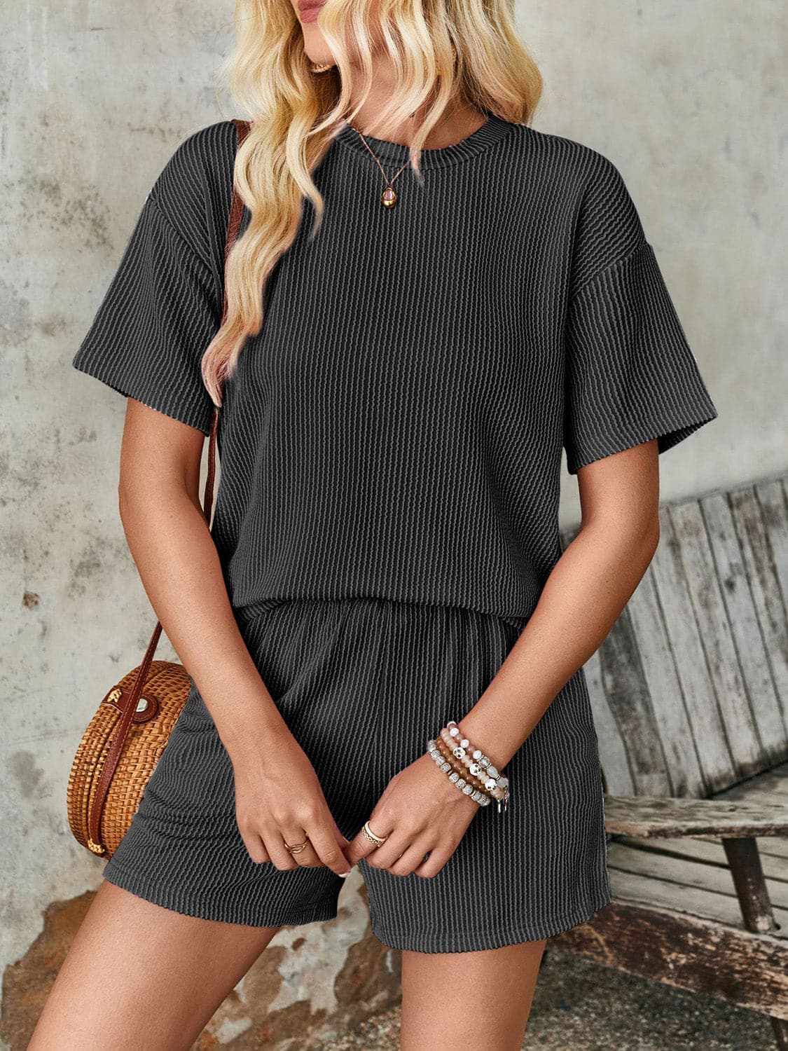 Textured loungewear set - shorts & top - Love Salve