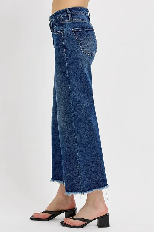 Risen Raw Hem Wide Leg Attached Buckle Jeans - Love Salve