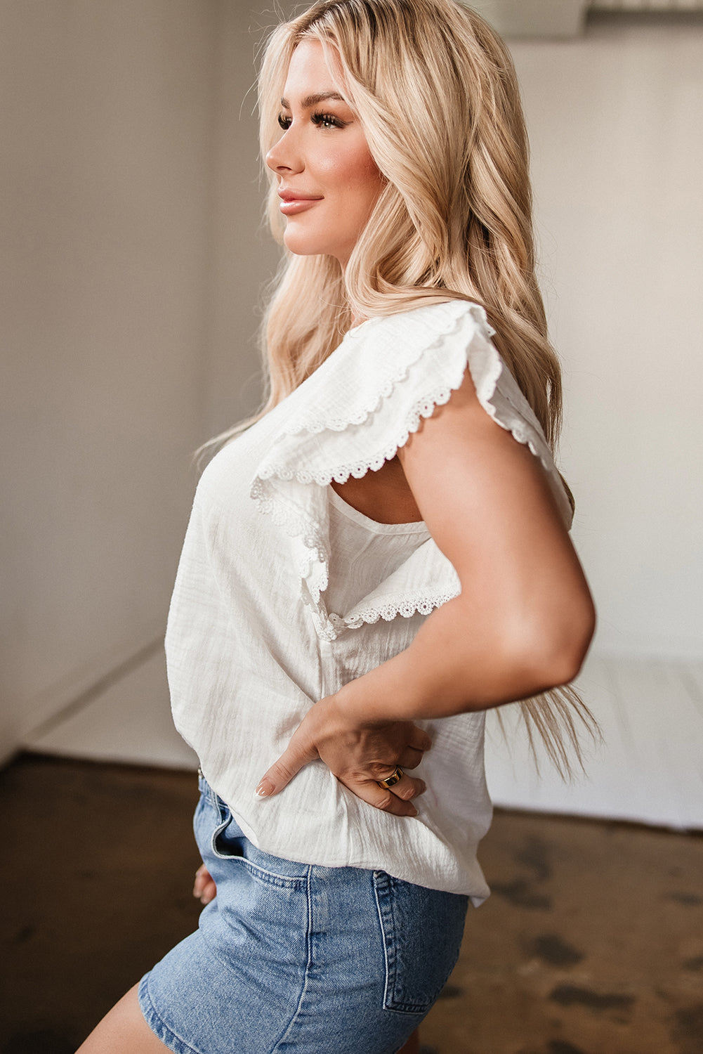 Soraya Crinkled Layered Ruffled Flutter Sleeve Blouse for Women - Love Salve