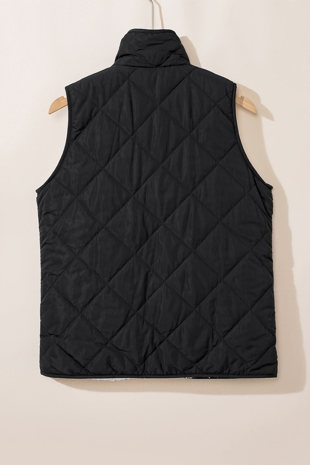 Black Fleece Lined Quilted Zip up Vest Coat - Love Salve