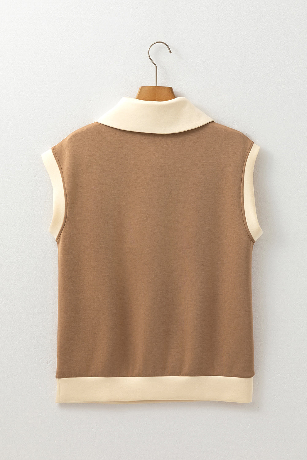 Simply Taupe Half Zipper Collared Colorblock Top