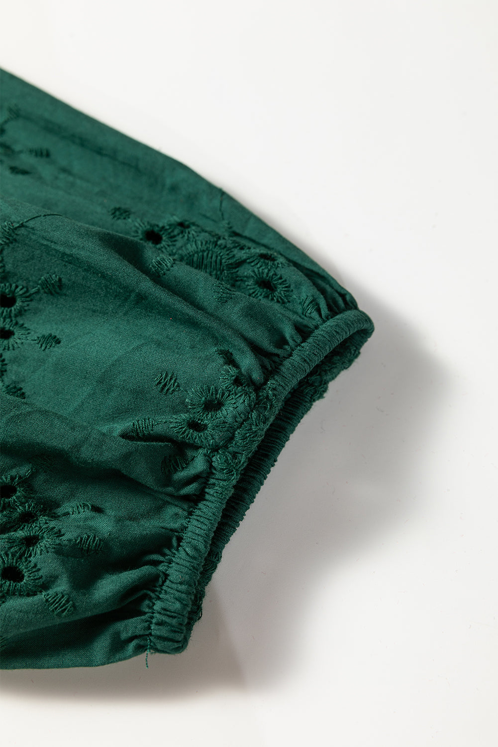 Blackish Green Eyelet Embroidered Swing Dress Puff Sleeve