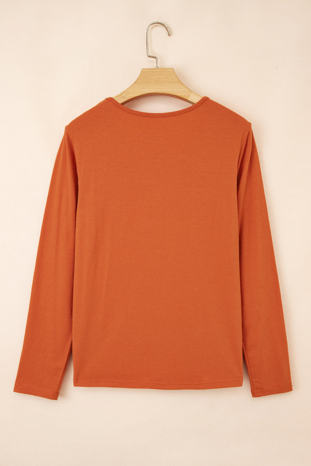 Red Clay Asymmetric Seam Detail Solid Color Long Sleeve Top