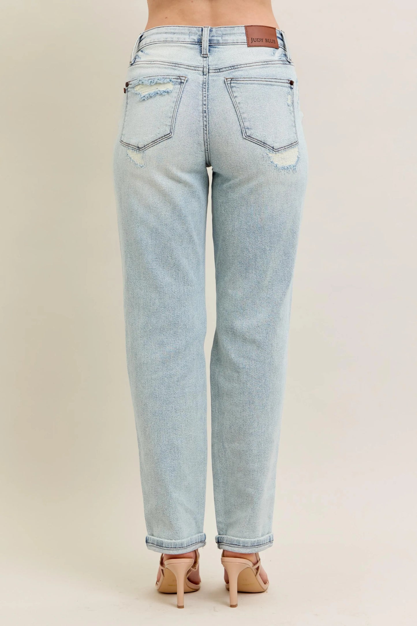 Judy Blue Plus Size Full Size Mr Repair Stitch Detail Destroyed Boyfriend Jeans - Love Salve
