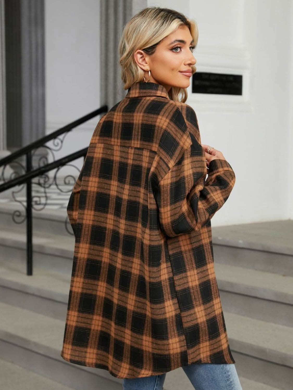 Plaid collared long sleeve shirt - Love Salve