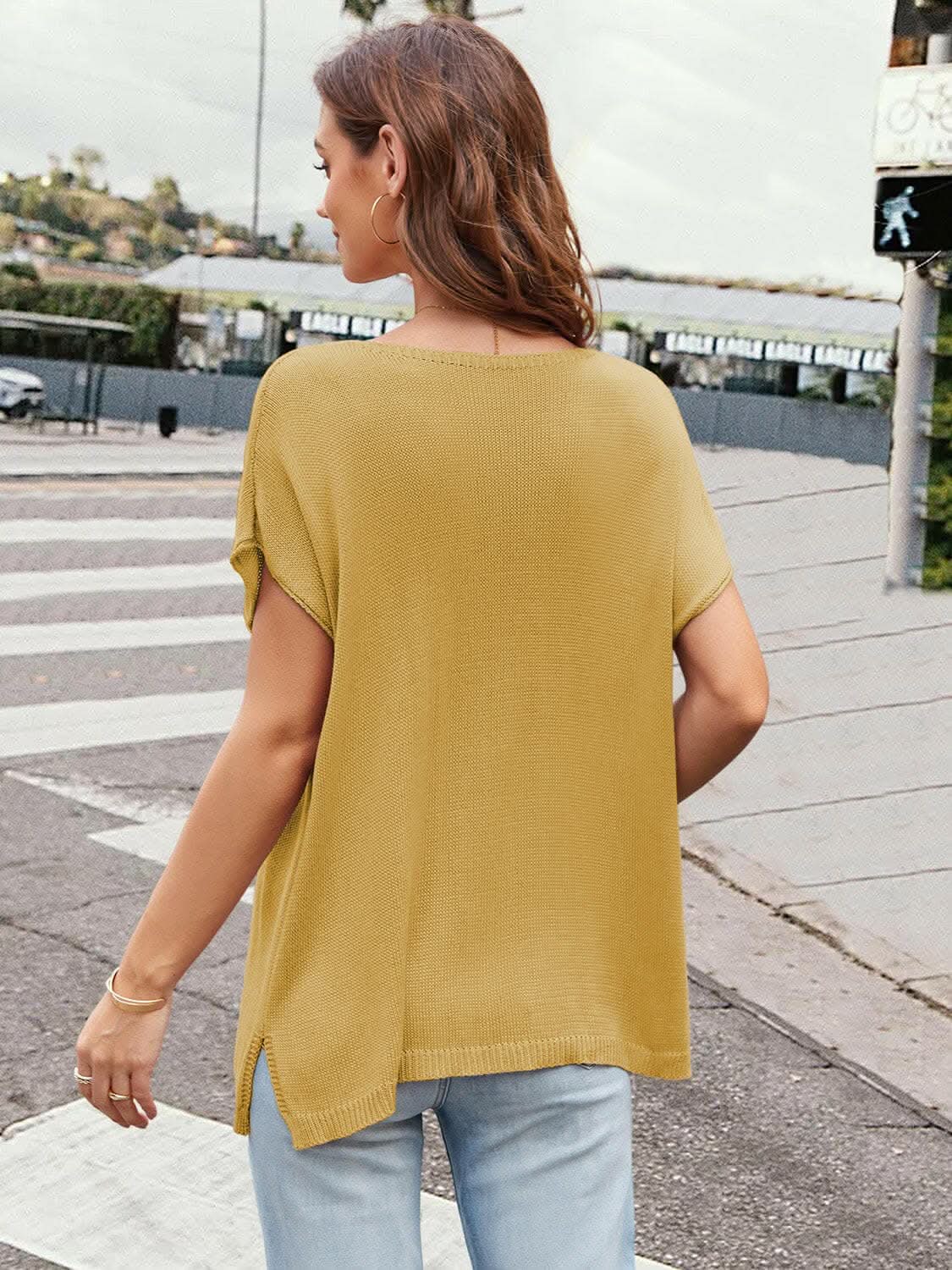 Notched neckline short sleeve top - Love Salve