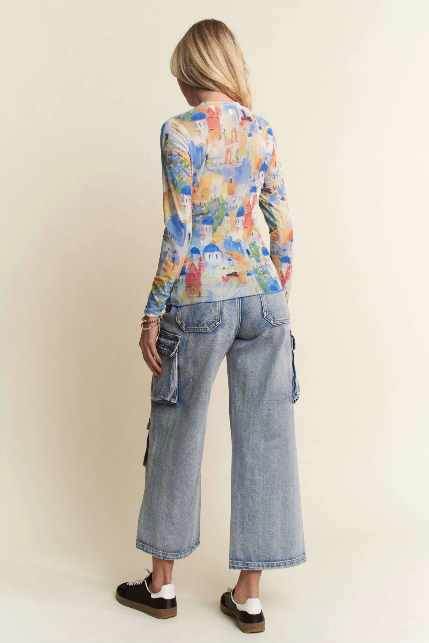 Davi & Dani Multi Printed Mesh Round Neck Long Sleeve Top - Love Salve