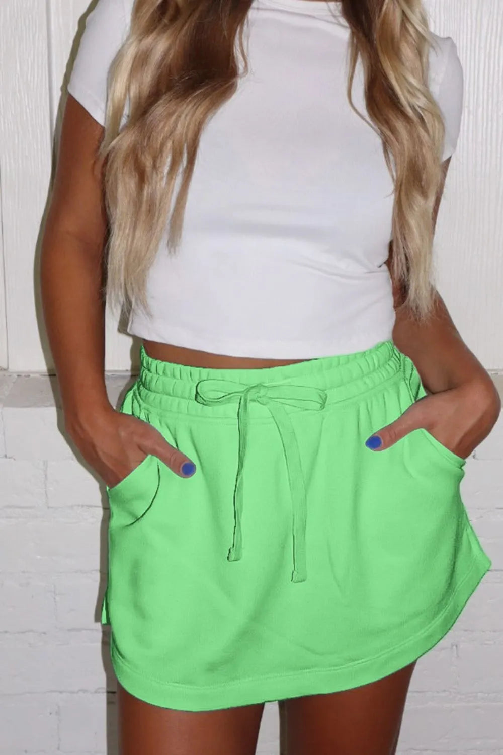 Drawstring Solid Mini Skort