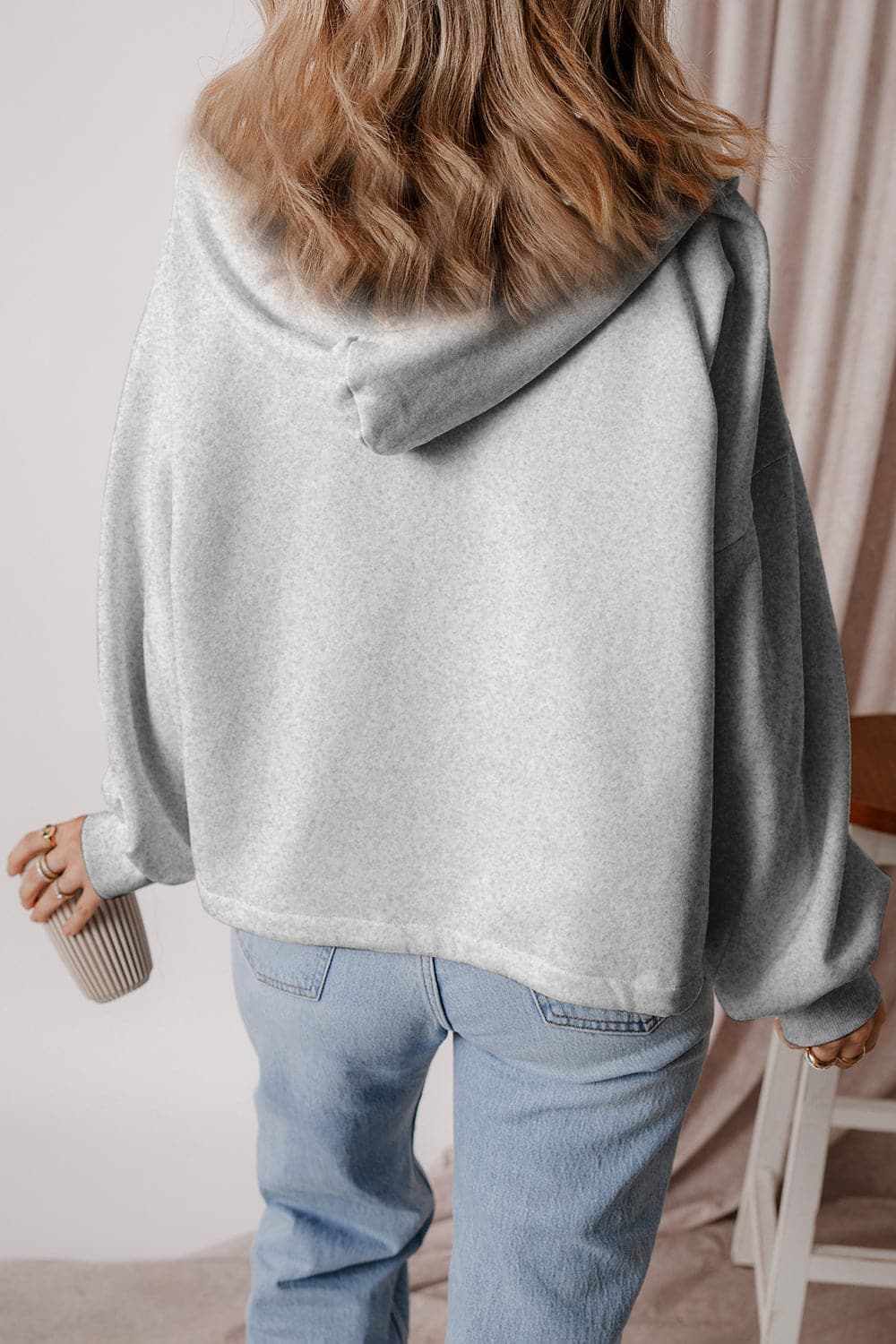 Casual half zip hoodie with pockets - Love Salve