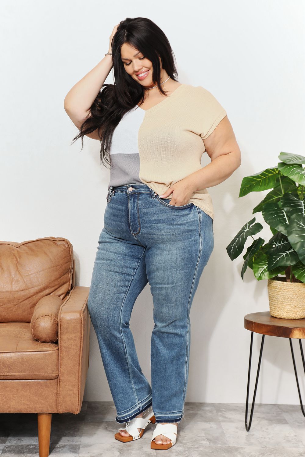Double Take: Colorblock V-Neck Knit Top