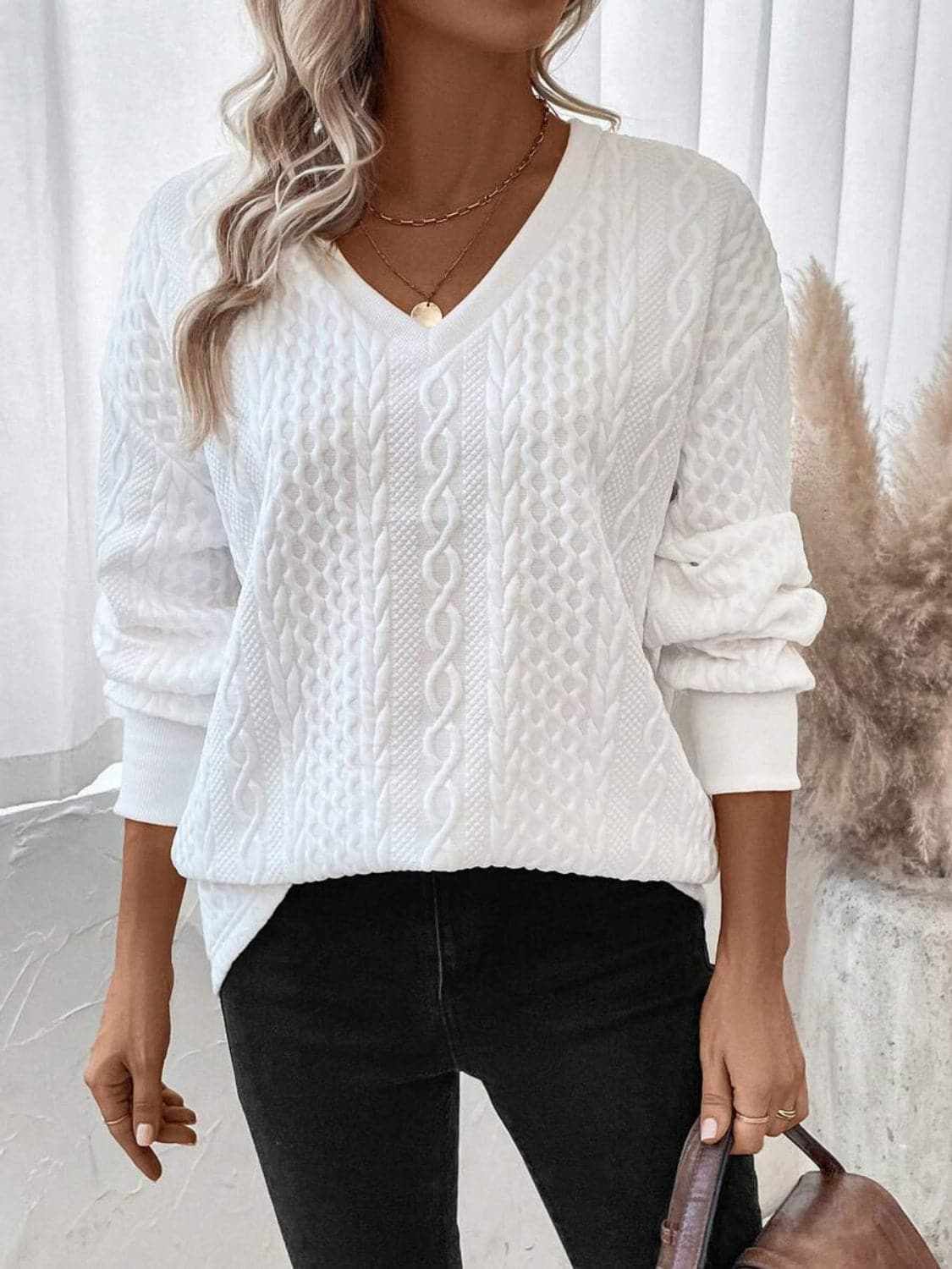 Casual V-neck long sleeve top - Love Salve