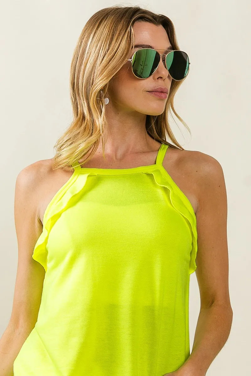 BiBi French Terry Knit Ruffled Detail Sleeveless Top - Love Salve