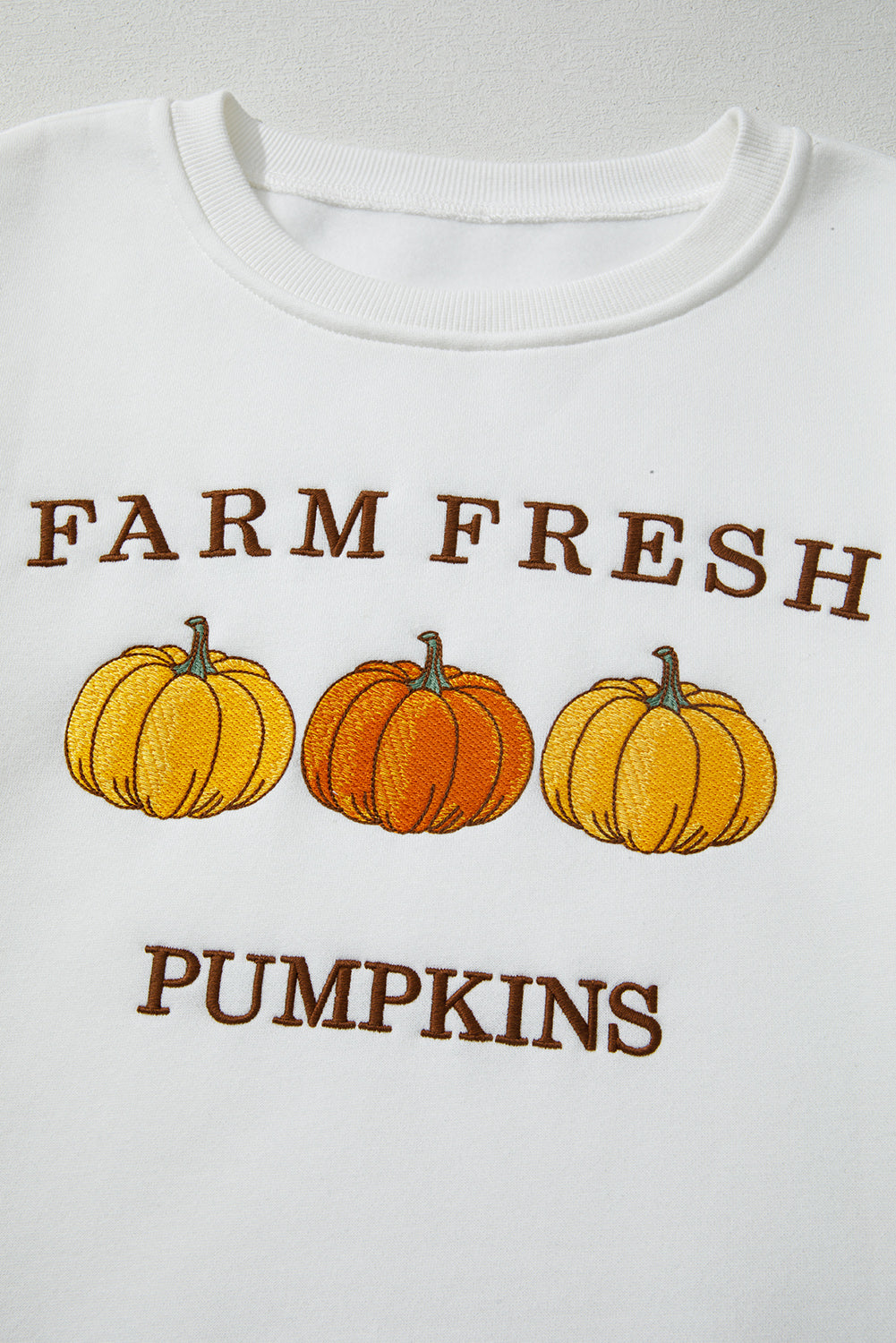 Premium White Farm Fresh Pumpkins Embroidered Holiday Sweatshirt