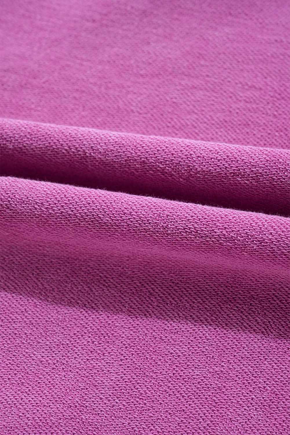 Bright Pink Solid Color Notched Neck Drop Shoulder Sweatshirt - Love Salve