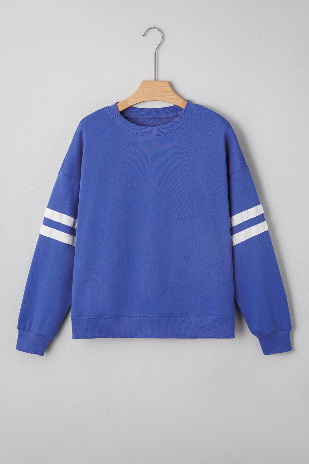 Premium Sky Blue Varsity Striped Drop Shoulder Oversized Sweatshirt