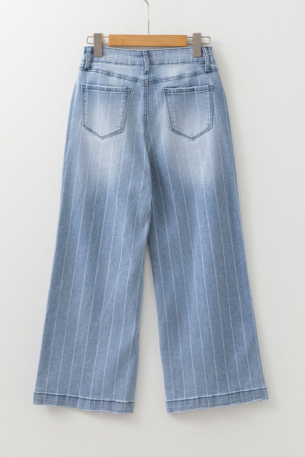 Beau Blue Multi Buttons Pinstripe Wide Leg Jeans for Women