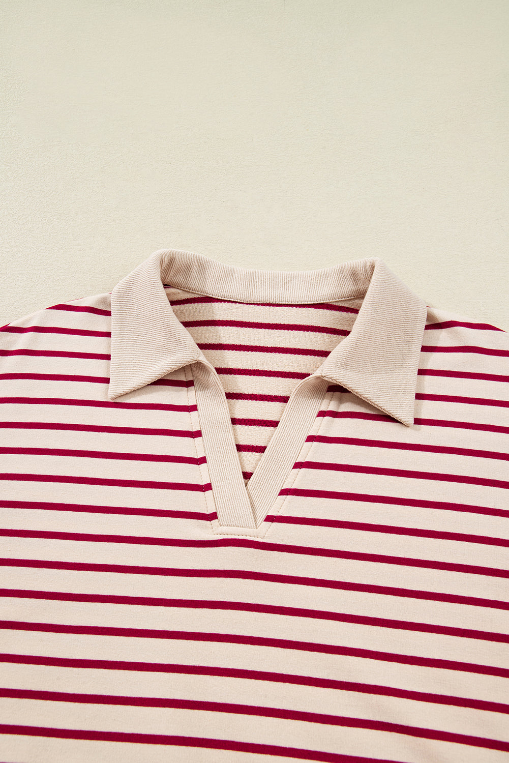 Red Stripe Cropped Collared Pullover and Bubble Mini Skirt