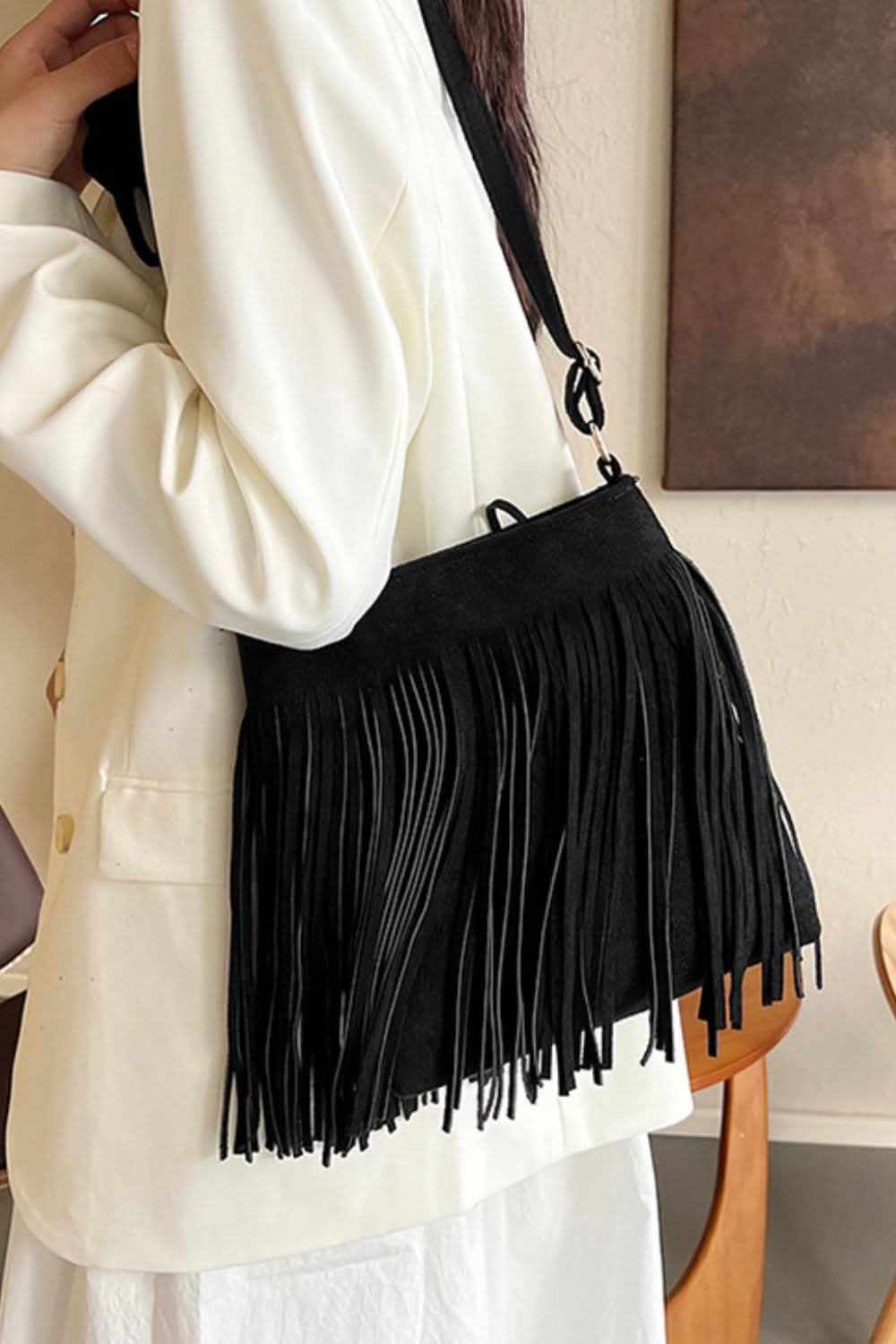 Suede fringe crossbody bag - small - Love Salve