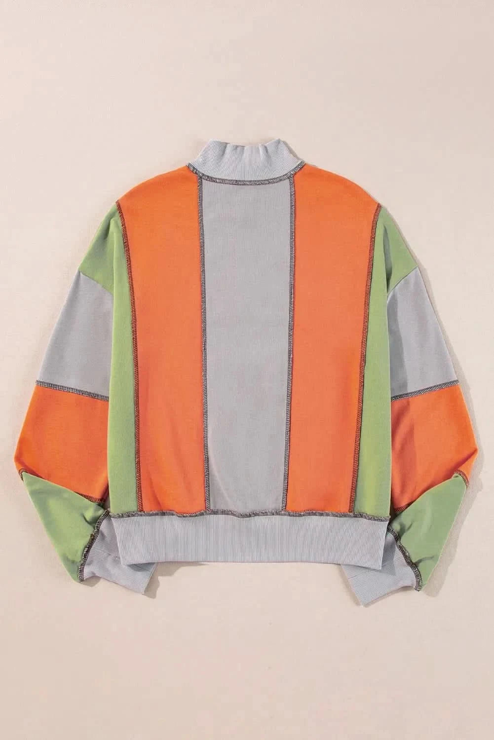 Full Size Exposed Seam Color Block Long Sleeve Sweatshirt - Love Salve
