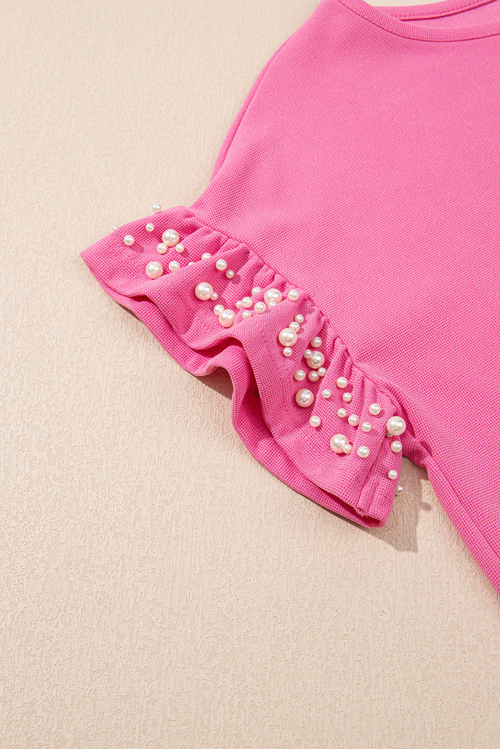 Bright Pink Textured Pearled Ruffle Sleeve Top Set