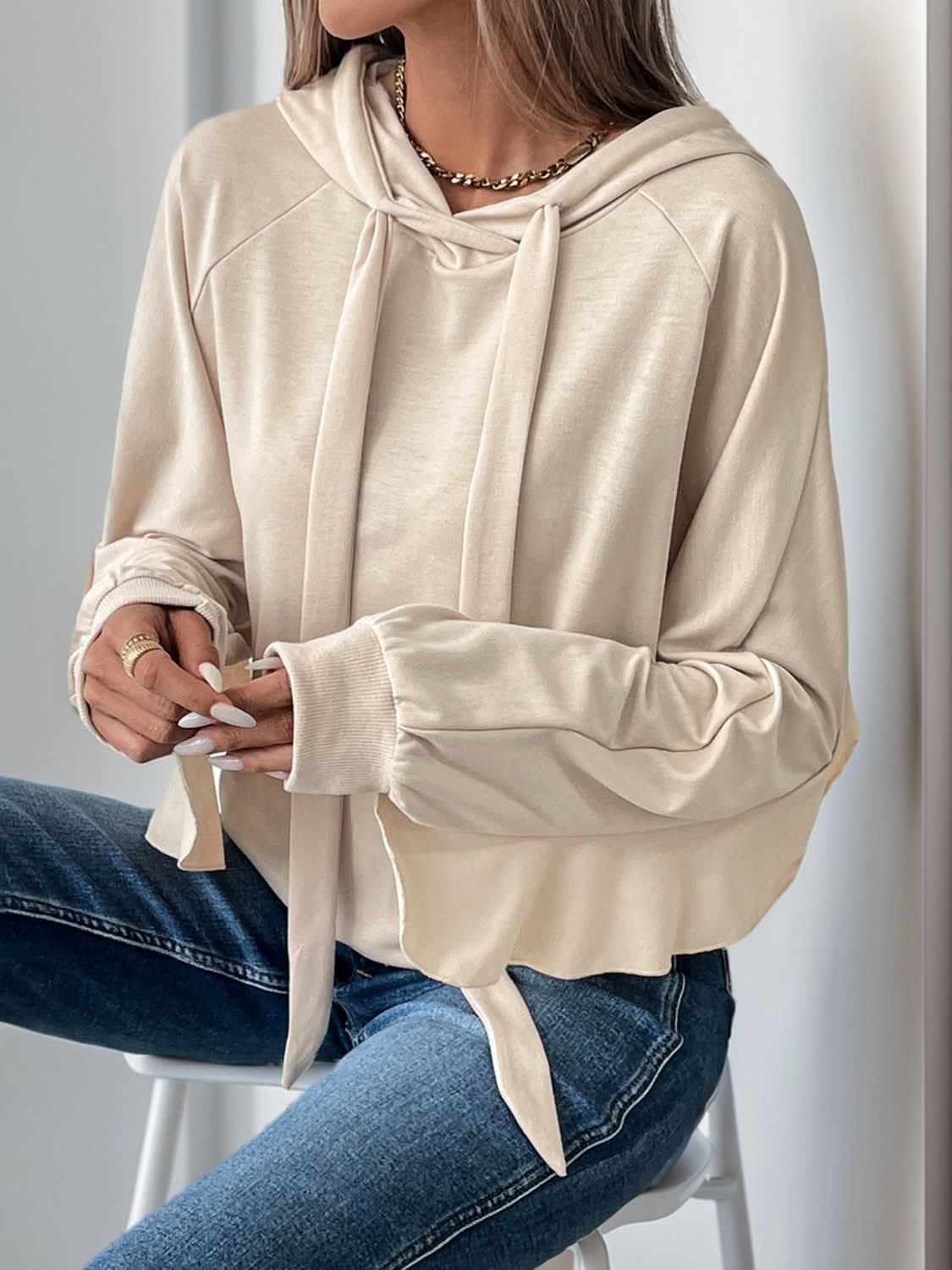 Perfee Drawstring Ruffled Long Sleeve Hoodie - Love Salve